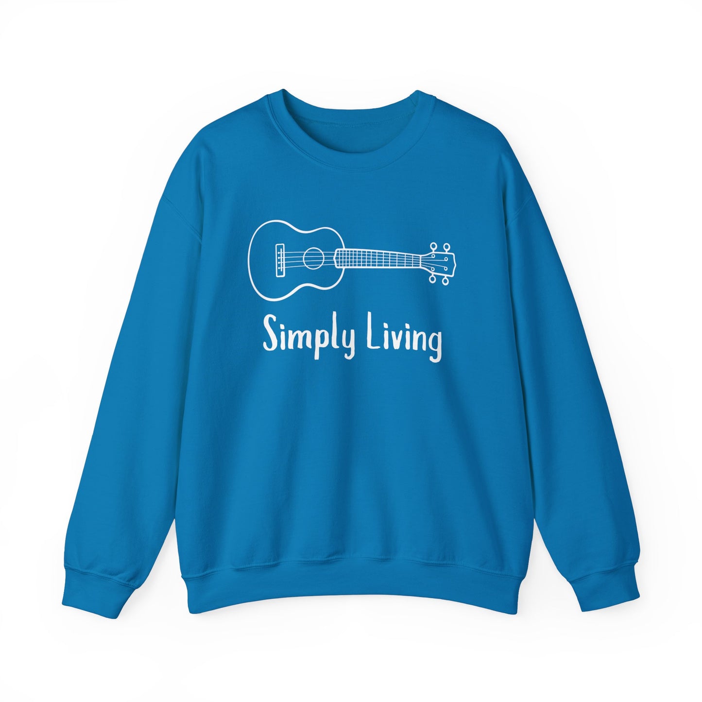 Simply Living White Guitar Unisex Heavy Blend™ Crewneck Sweatshirt, Music Lover Gift, Guitar Player Gift, Festival Sweatshirt