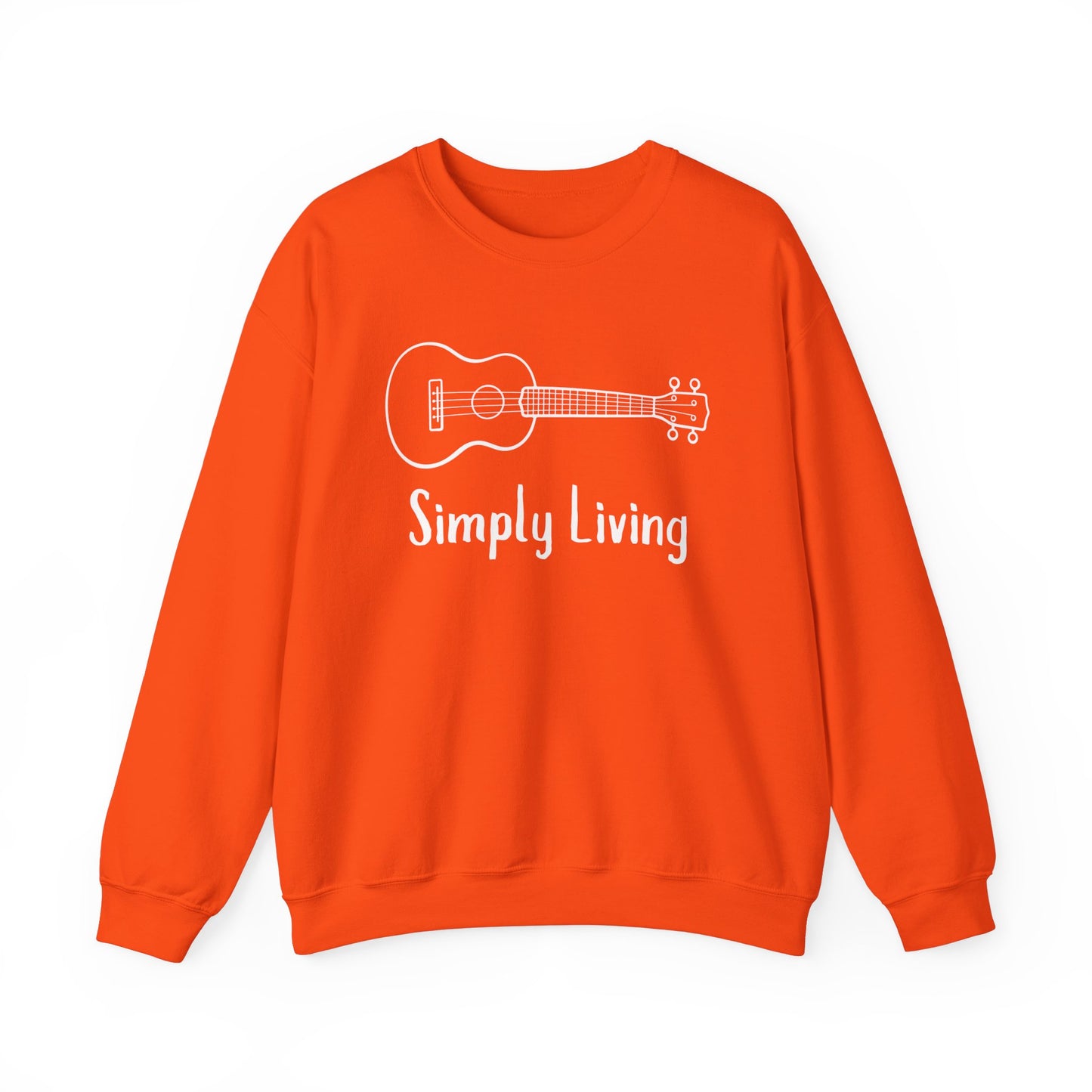 Simply Living White Guitar Unisex Heavy Blend™ Crewneck Sweatshirt, Music Lover Gift, Guitar Player Gift, Festival Sweatshirt