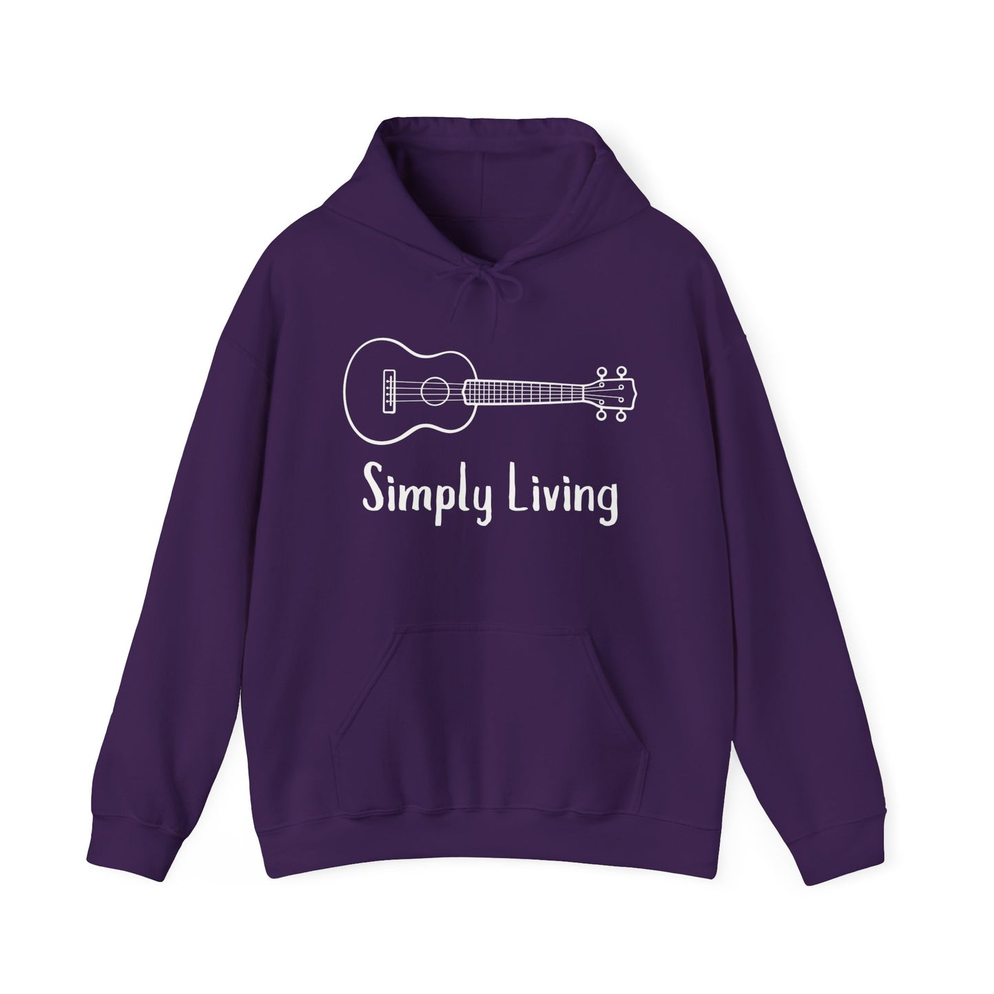 Simply Living White Guitar Unisex Heavy Blend™ Hooded Sweatshirt, Music Lover Gift, Guitar Player Gift, Festival Hoodie