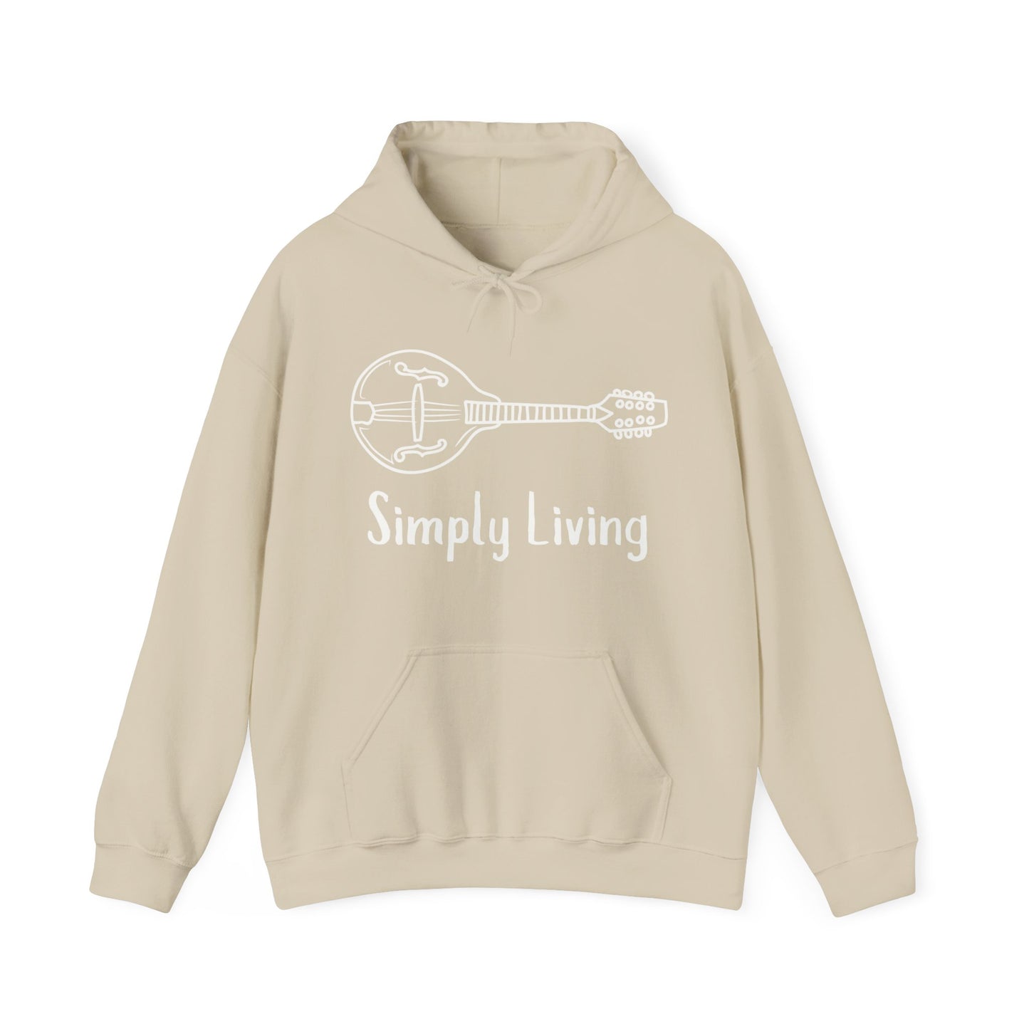 Simply Living White Mandolin Unisex Heavy Blend™ Hooded Sweatshirt, Music Lover Gift, Mandolin Player Gift, Festival Hoodie