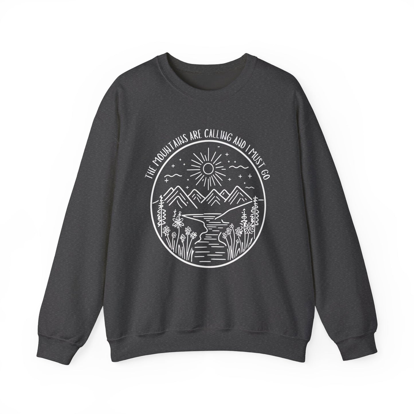 The Mountains Are Calling and I Must Go Unisex Heavy Blend™ Crewneck Sweatshirt,  Hiking Shirt, Mountain Sweatshirt, Camping Sweatshirt, Nature Shirt