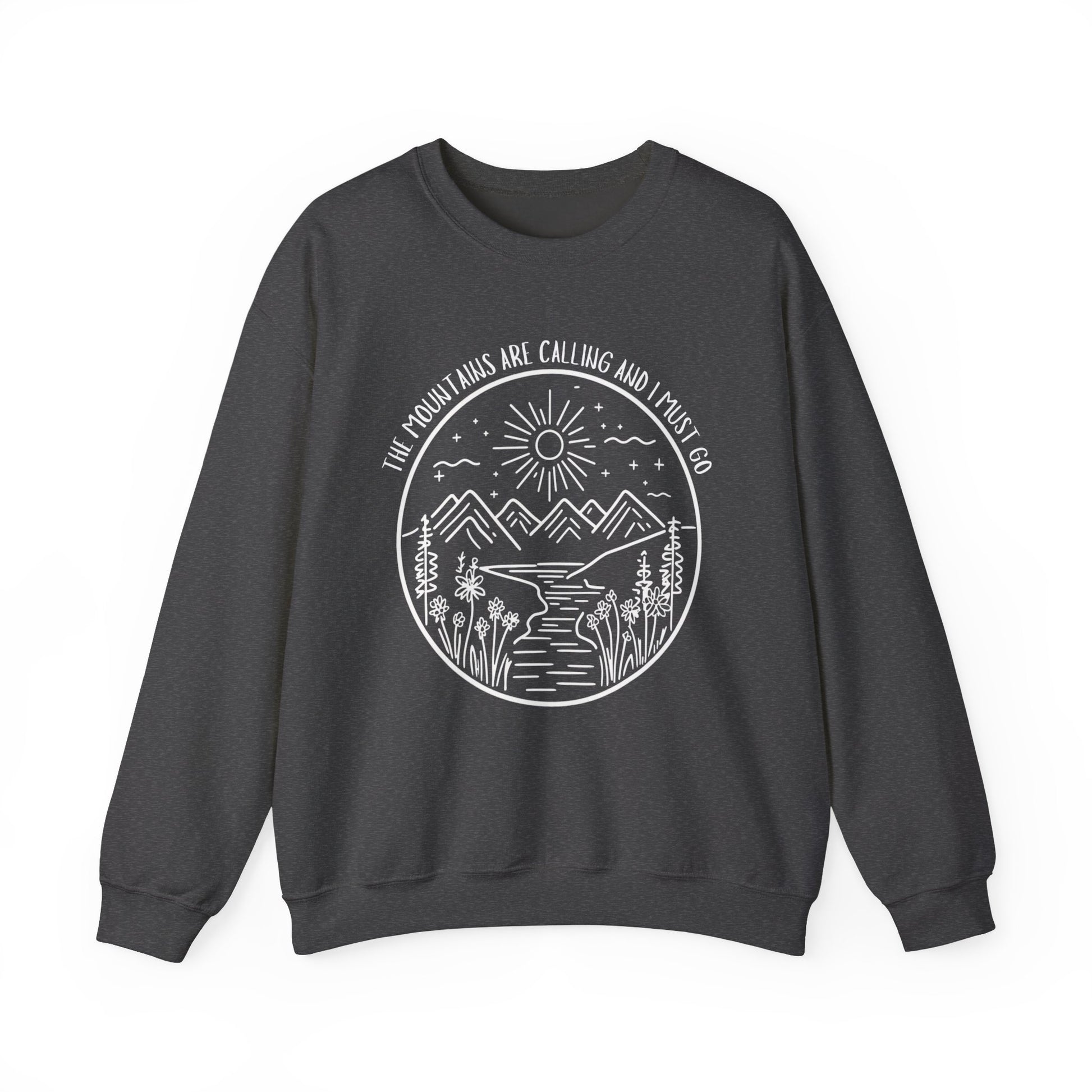 The Mountains Are Calling and I Must Go Unisex Heavy Blend™ Crewneck Sweatshirt,  Hiking Shirt, Mountain Sweatshirt, Camping Sweatshirt, Nature Shirt