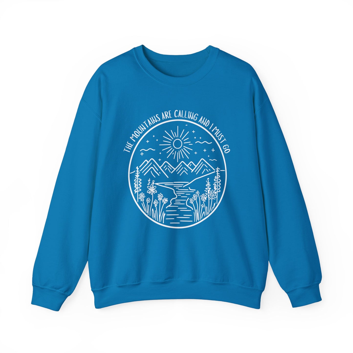 The Mountains Are Calling and I Must Go Unisex Heavy Blend™ Crewneck Sweatshirt,  Hiking Shirt, Mountain Sweatshirt, Camping Sweatshirt, Nature Shirt