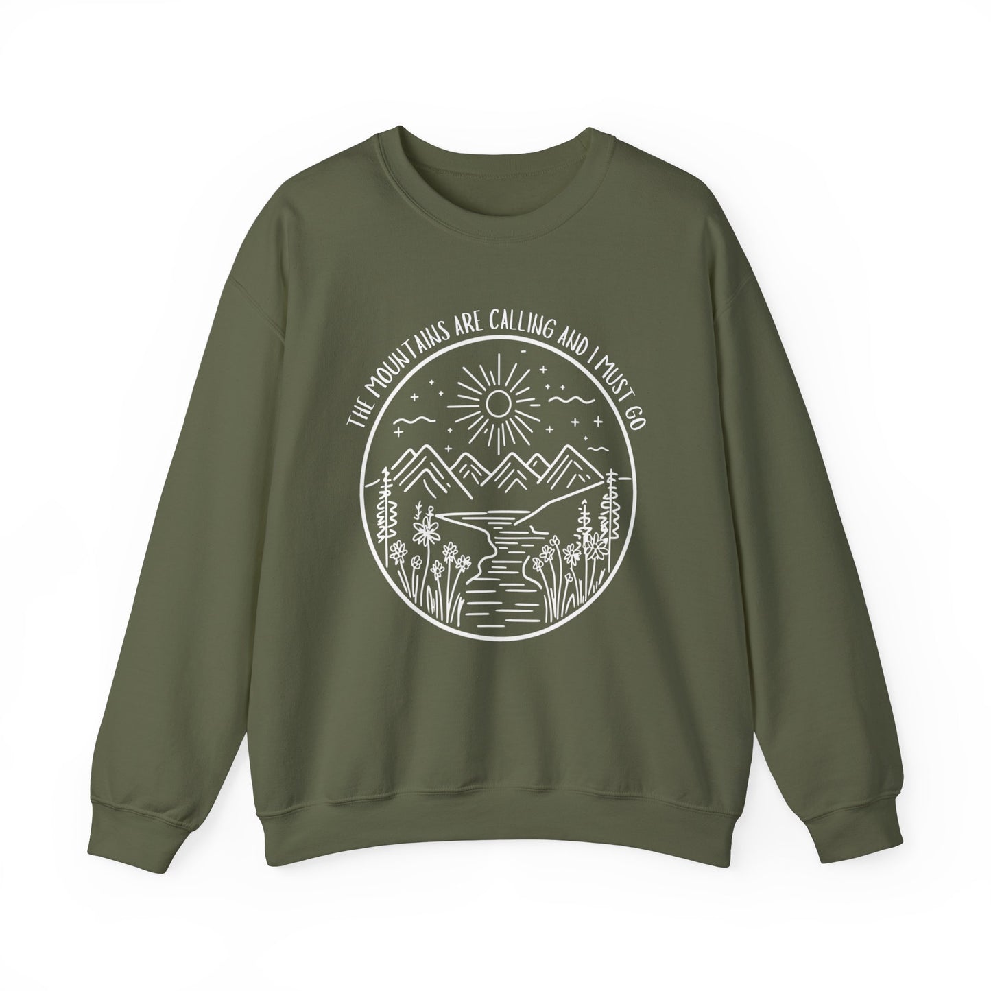 The Mountains Are Calling and I Must Go Unisex Heavy Blend™ Crewneck Sweatshirt,  Hiking Shirt, Mountain Sweatshirt, Camping Sweatshirt, Nature Shirt