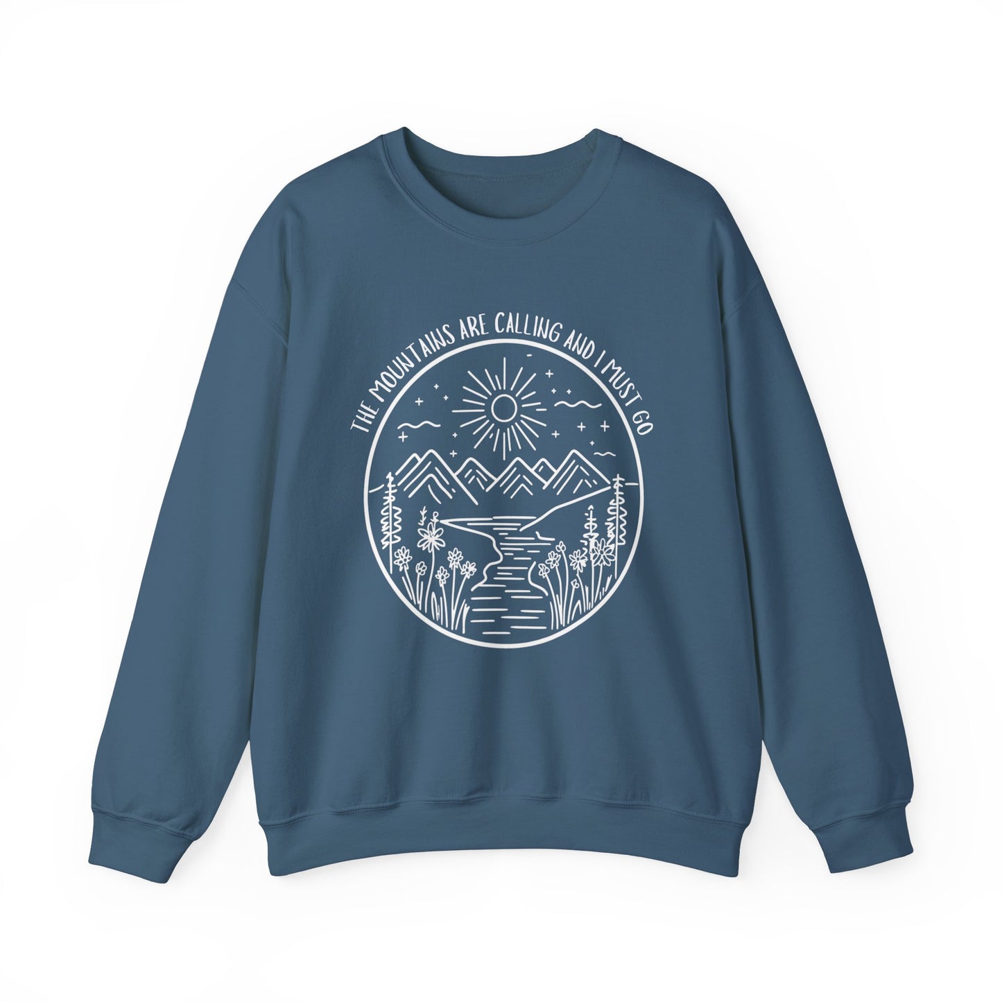 The Mountains Are Calling and I Must Go Unisex Heavy Blend™ Crewneck Sweatshirt,  Hiking Shirt, Mountain Sweatshirt, Camping Sweatshirt, Nature Shirt