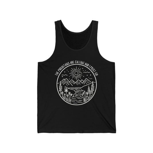 The Mountains Are Calling and I Must Go Unisex Jersey Tank Top, Hiking Shirt, Mountain Shirt, Mountains Shirt, Camping Shirt, Nature Tank Top