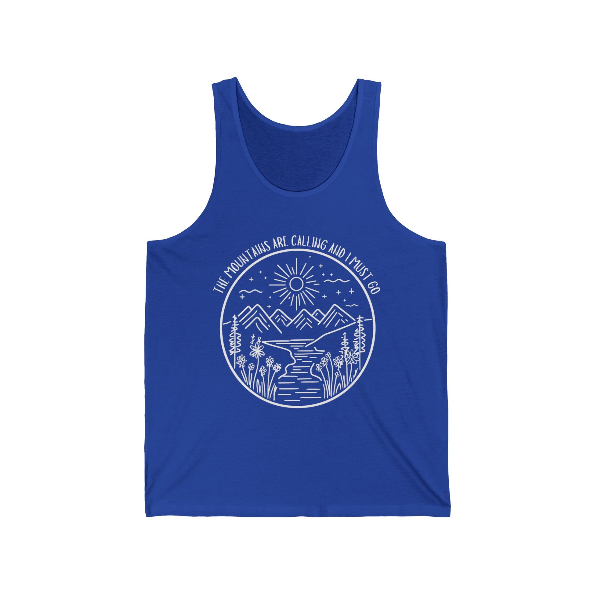 The Mountains Are Calling and I Must Go Unisex Jersey Tank Top, Hiking Shirt, Mountain Shirt, Mountains Shirt, Camping Shirt, Nature Tank Top